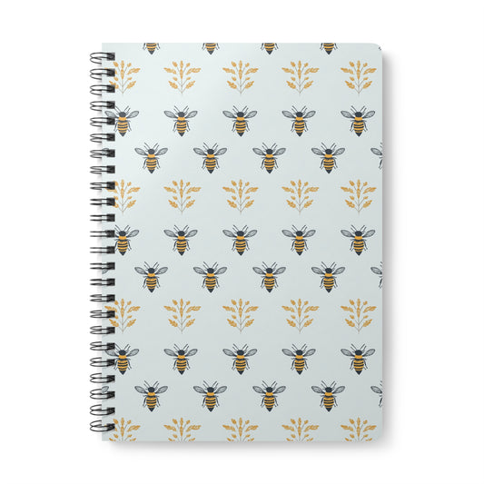 Blue Buzzing Bees Bee-Themed Wirobound Notebook - A5