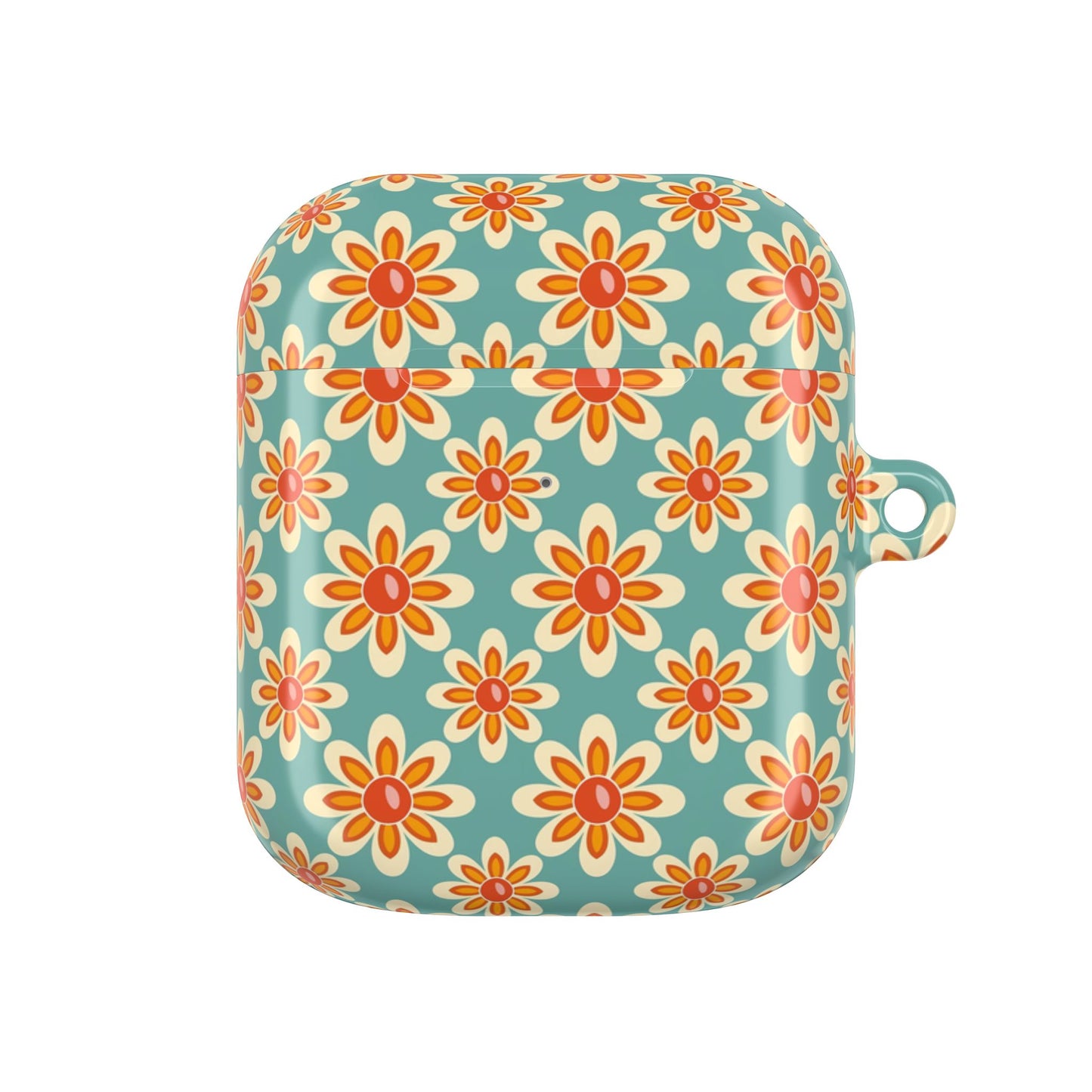 Retro Orange Turquoise Flower AirPod Case
