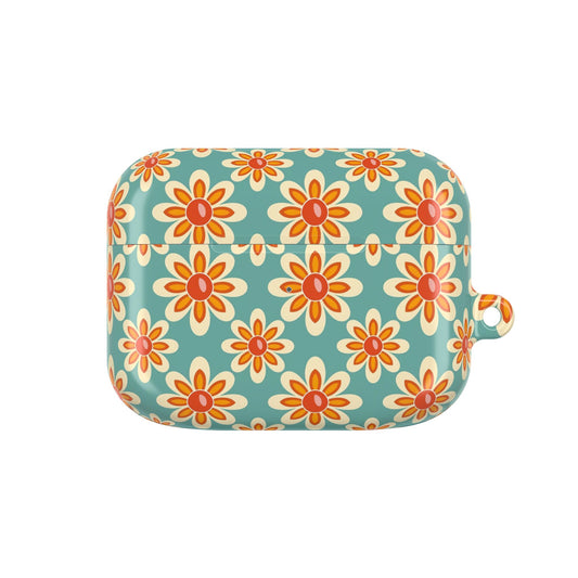 Retro Orange Turquoise Flower AirPod Case