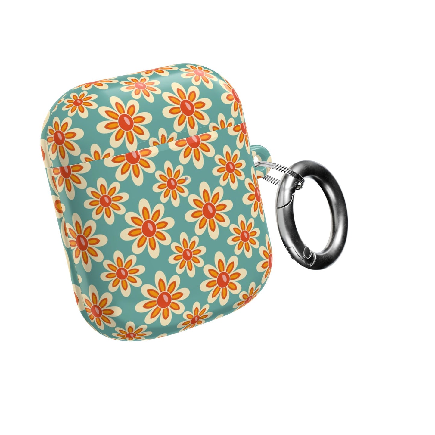 Retro Vintage Orange Turquoise Flower AirPod Cases
