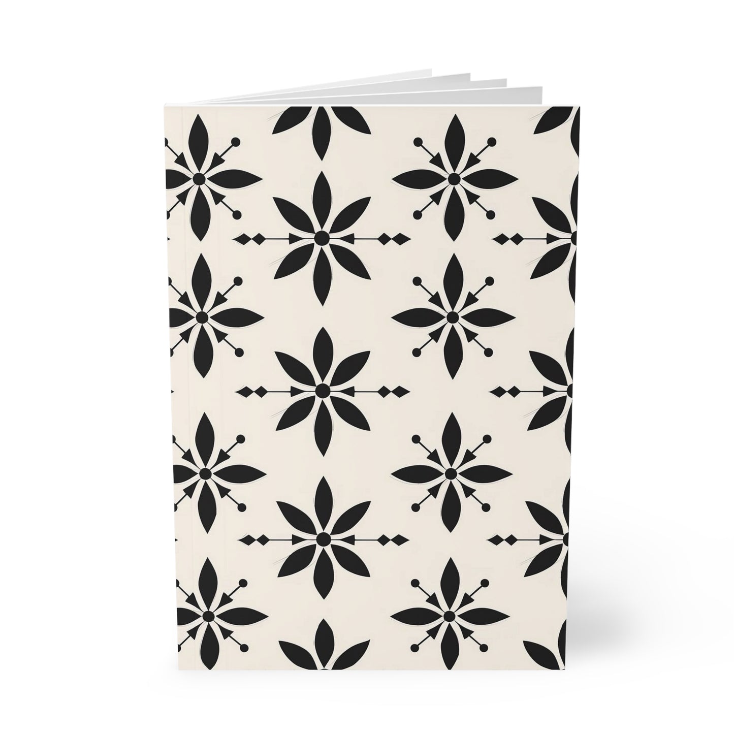 Cream & Black Floral Softcover Notebook, A5