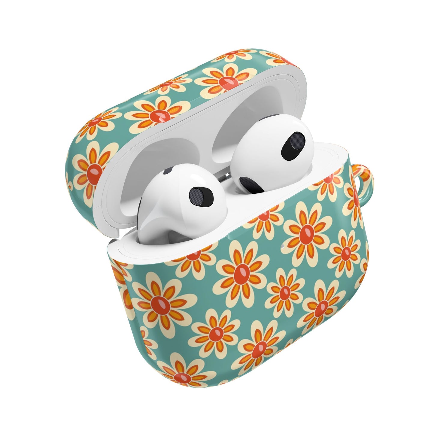 Retro Vintage Orange Turquoise Flower AirPod Cases