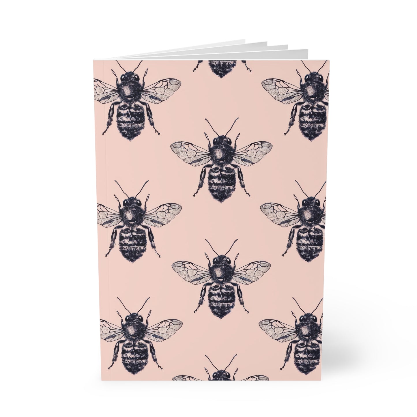 Pink Nectar Bee Pattern Softcover Notebook, A5