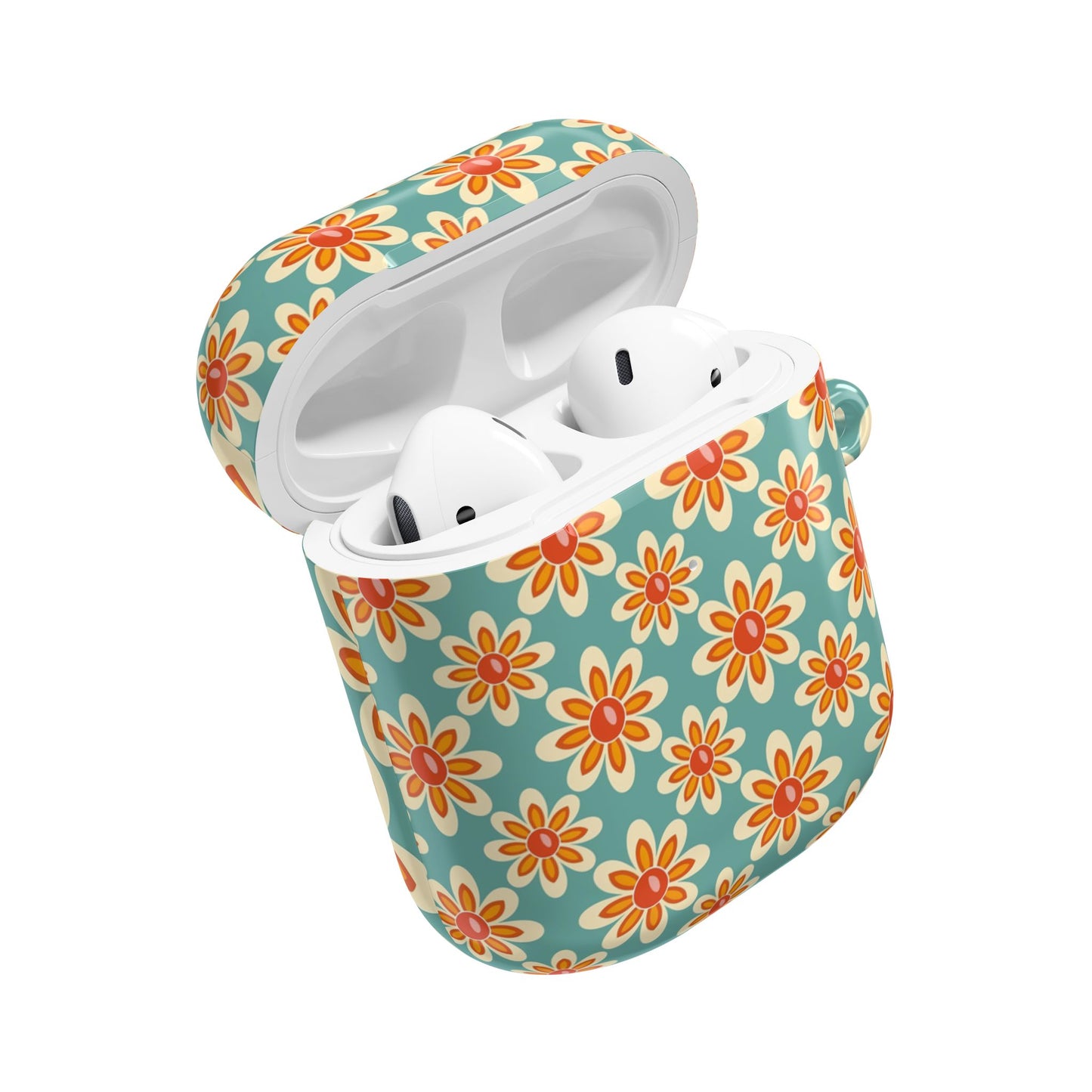 Retro Vintage Orange Turquoise Flower AirPod Cases