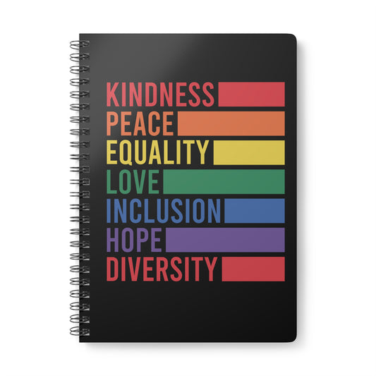 Inspirational Wirobound Notebook - Kindness, Peace, Equality, Love, Diversity Journal A5