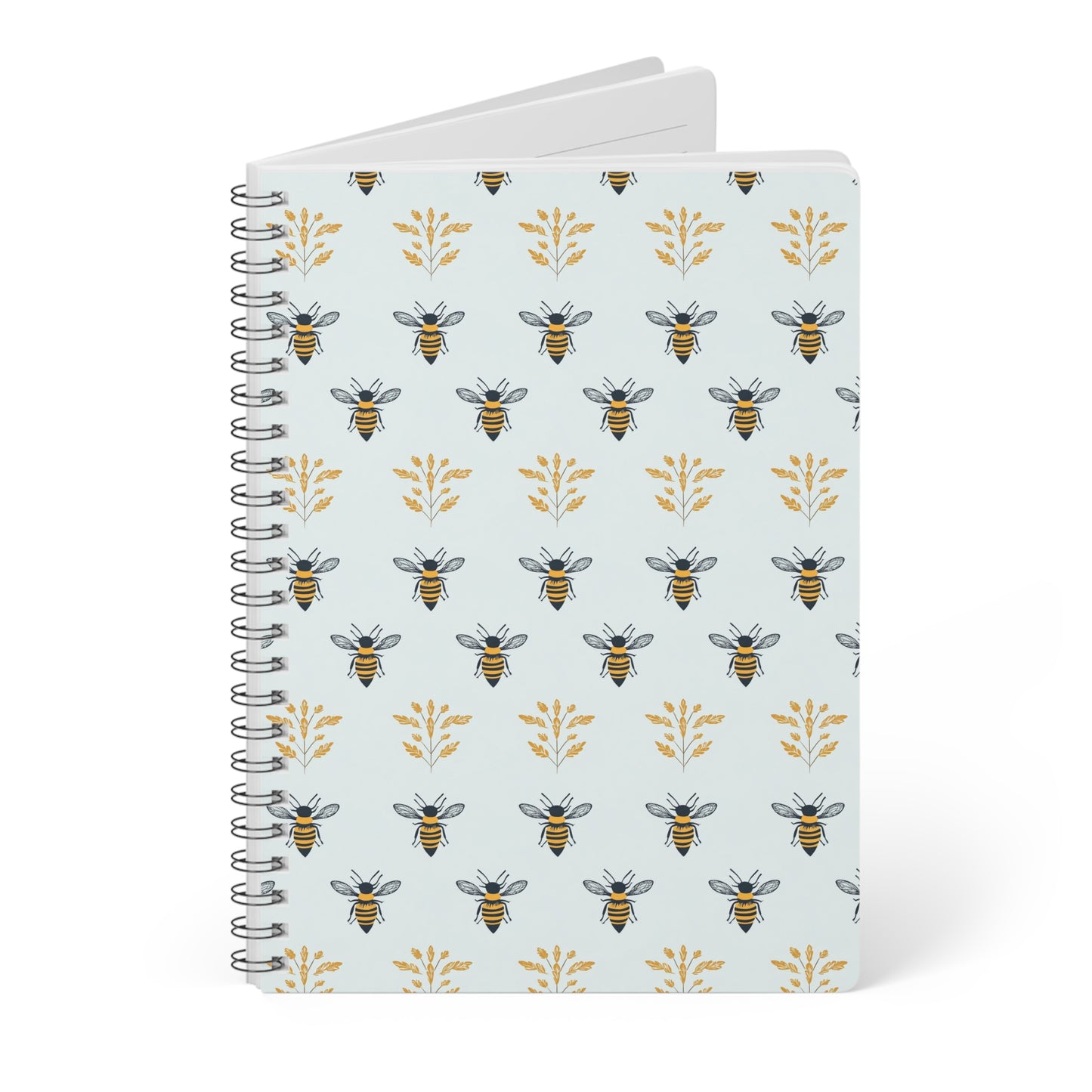 Blue Buzzing Bees Bee-Themed Wirobound Notebook - A5
