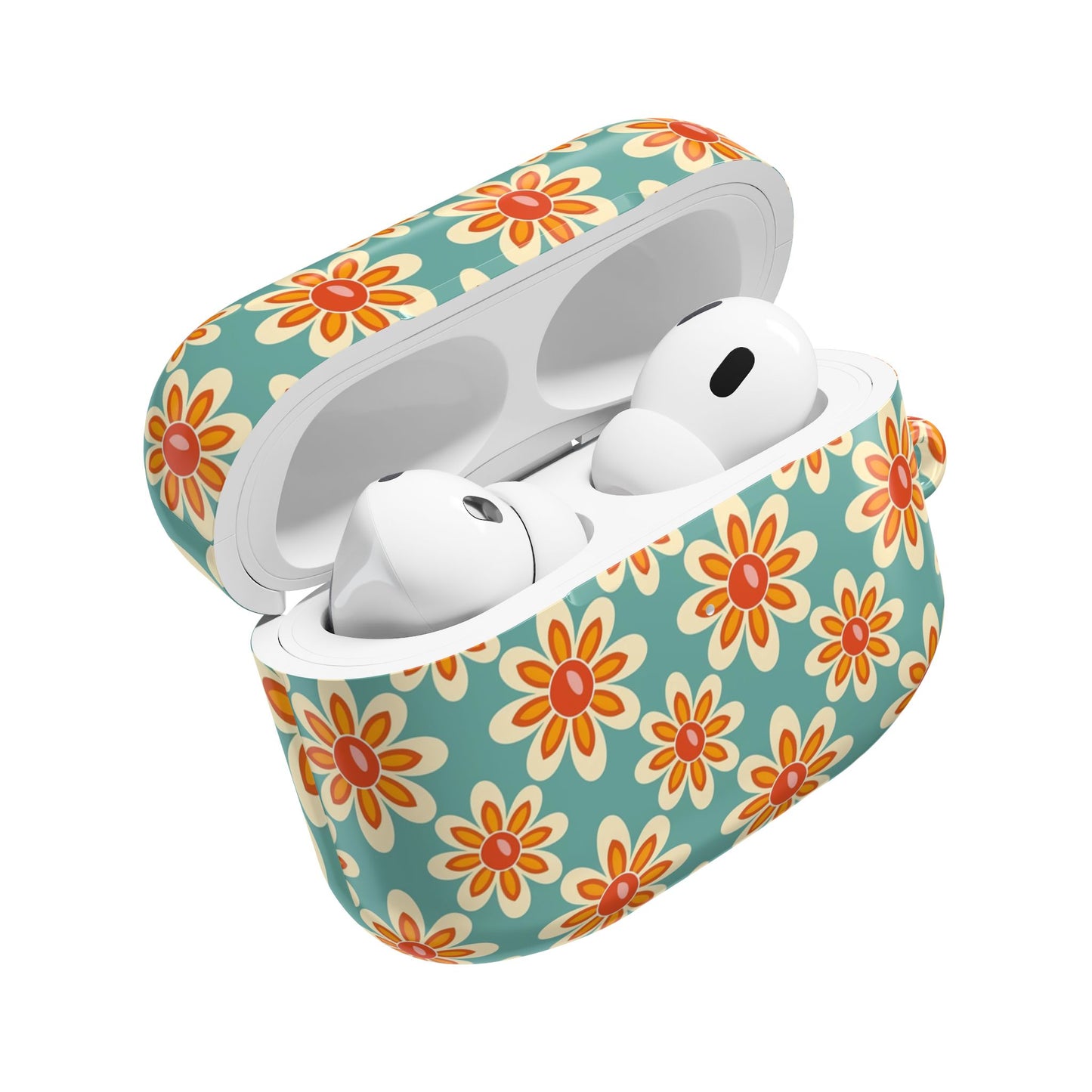 Retro Vintage Orange Turquoise Flower AirPod Cases