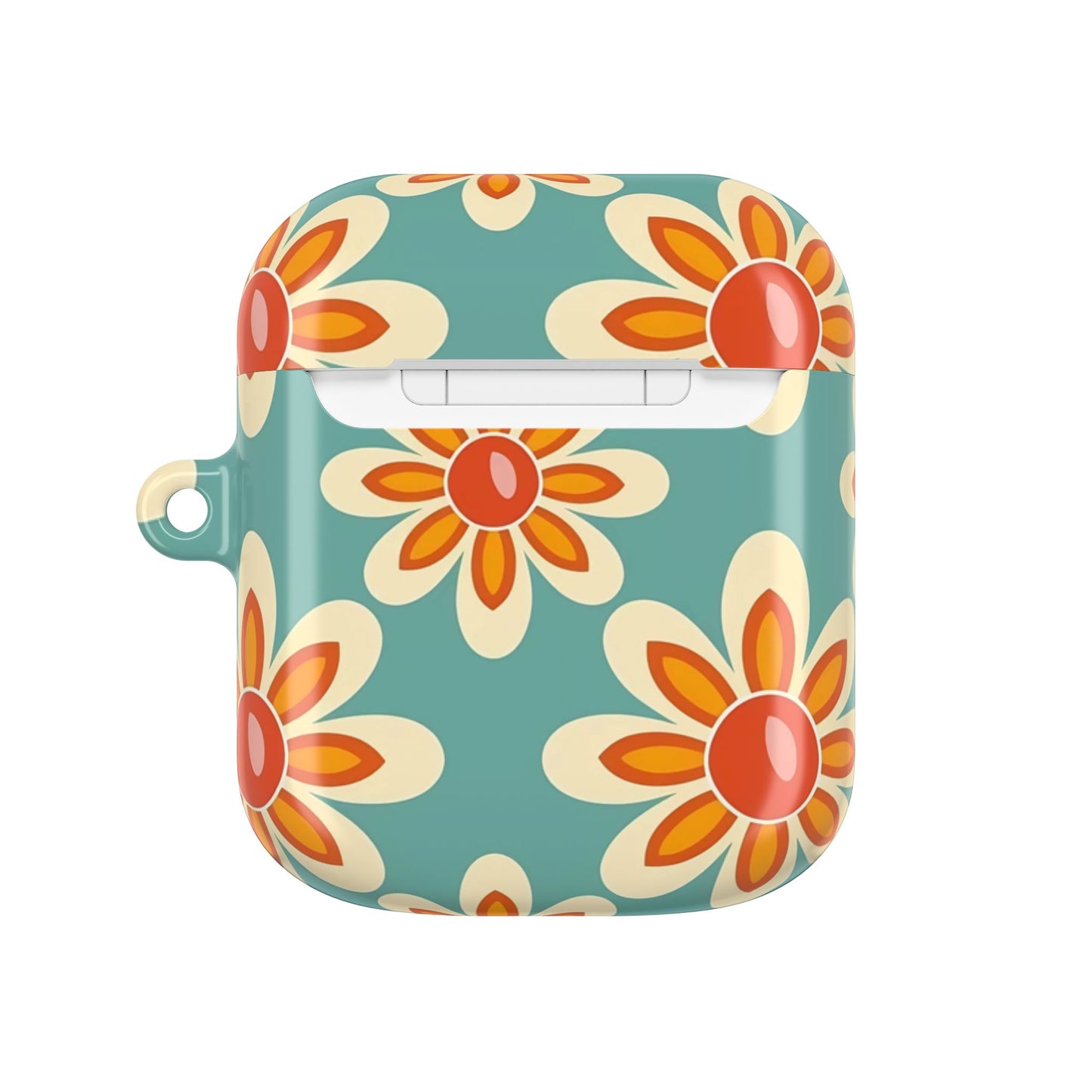 Retro Vintage Orange Turquoise Flower AirPod Cases