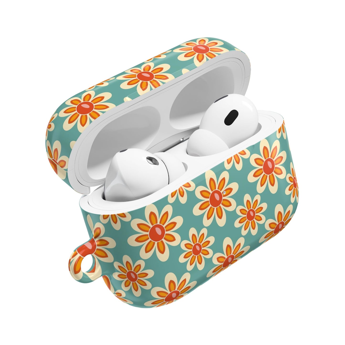 Retro Vintage Orange Turquoise Flower AirPod Cases