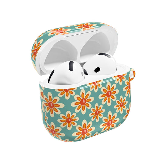 Retro Vintage Orange Turquoise Flower AirPod Cases
